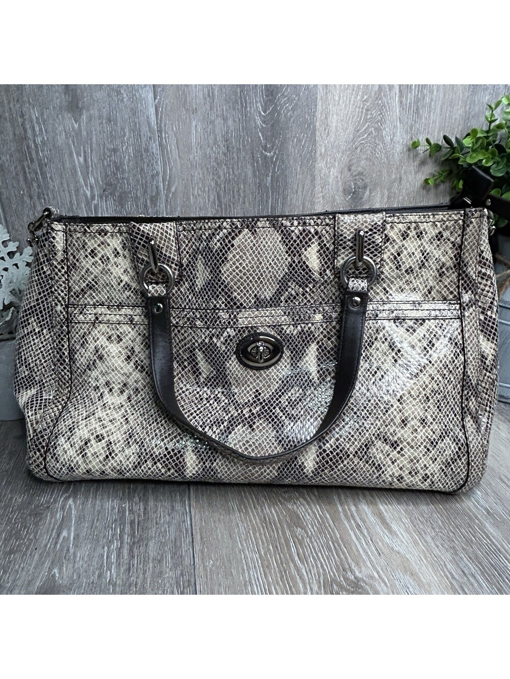 COACH Park Python Embossed Leather Carryall Shoulder Bag F24384 Snake Print